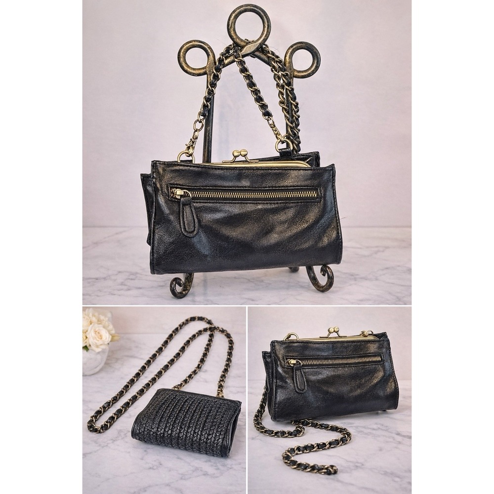 Anthropologie Black Woven Clutch Removable Crossbody Braided Strap Clutch Purse